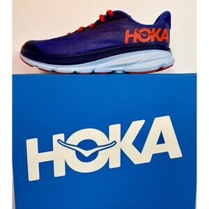Size 6.5 Y - Hoka One One Clifton 9 Blue Red Shoe 1131170 BBDGB NEW in Box!